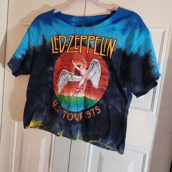 LED ZEPPELIN US Tour 1975 Icarus Tie Dye Rock Graphic Crop Top Size Medium - Picture 1 of 7